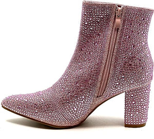 Rhinestone Studded Sequin Pink Rhinestone Ankle Boots