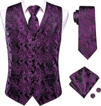 Load image into Gallery viewer, Men&#39;s Purple Paisley Sleeveless Formal Vest