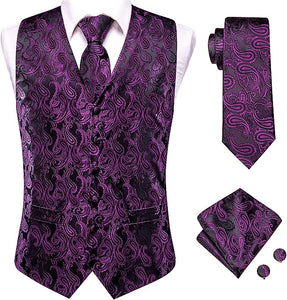 Men's Purple Paisley Sleeveless Formal Vest