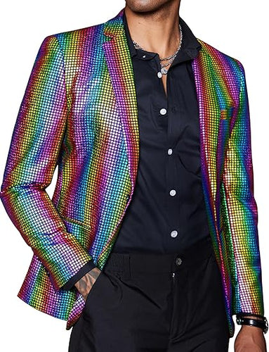 Men's Chic Patterned Rainbow Metallic Blazer