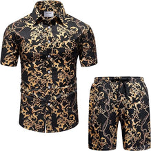 Load image into Gallery viewer, Men&#39;s Luxury Printed Black &amp; White Baroque Short Sleeve Shirt &amp; Shorts Set