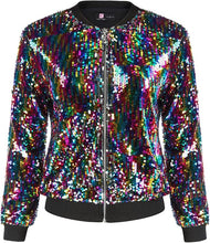 Load image into Gallery viewer, Multicolor Sequin Embellished Bomber Long Sleeve Jacket