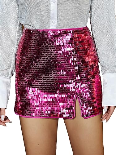 Sequined Party Pink Solid Skirt