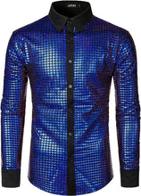 Load image into Gallery viewer, Men&#39;s Blue/Silver Metallic Long Sleeve Shiny Disco Shirt