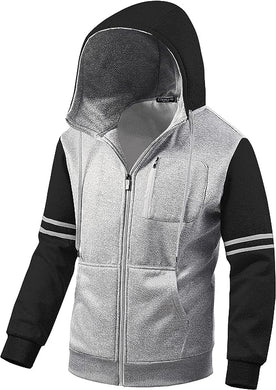 Men's Striped Grey/Black Soft Fleece Sweatshirt Hoodie