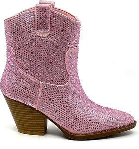 Rhinestone Studded Sequin Pink Rhinestone-01 Ankle Boots