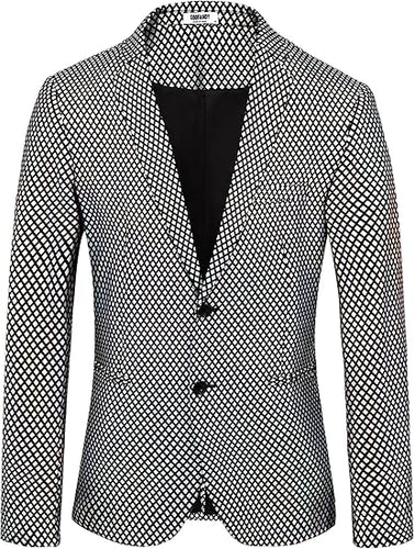 Men's Chic Patterned Silver Plaid Metallic Blazer