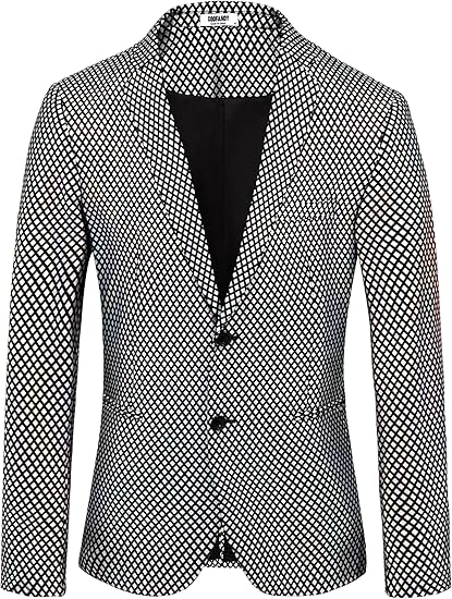 Men's Chic Patterned Silver Plaid Metallic Blazer