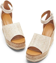 Load image into Gallery viewer, Summer Pink Ankle Strap Cork Sole Wedge Sandals