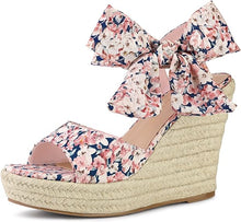 Load image into Gallery viewer, Platform Floral Daisy Blue Wedge Sandals