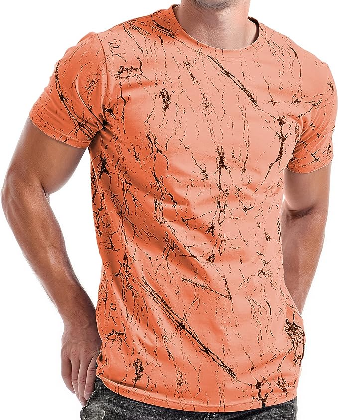 Men's Orange Abstract Fashion Print Short Sleeve T-Shirt