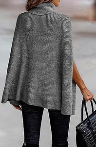 Soft Grey Knit Pullover Poncho Style Sweater