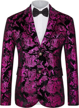 Load image into Gallery viewer, Luxury Fuchsia Pink/Black Floral Slim Fit Tuxedo Men&#39;s Blazer