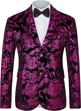 Luxury Fuchsia Pink/Black Floral Slim Fit Tuxedo Men's Blazer