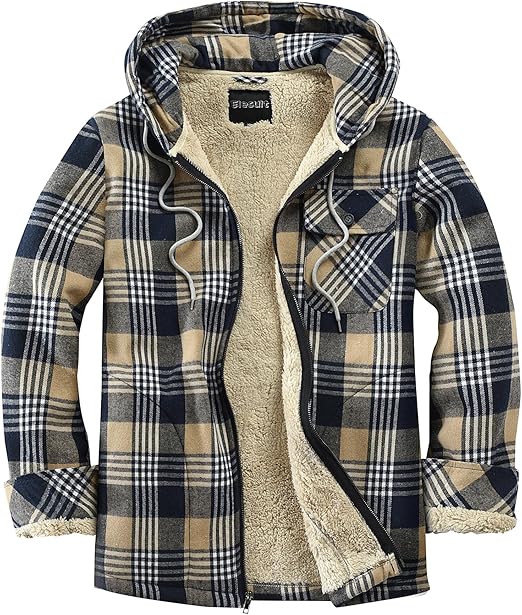 Men's Hooded Plaid Blue Rock Flannel Jacket