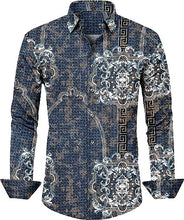 Load image into Gallery viewer, Men&#39;s Fashion Luxury Printed Blue Floral Long Sleeve Shirt