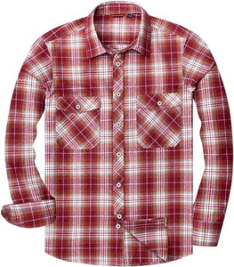 Men's Plaid Flannel Brown/Beige Long Sleeve Button Down Casual Shirt