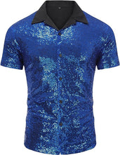 Load image into Gallery viewer, Men&#39;s Silver Sequin Polo Style Short Sleeve Shirt