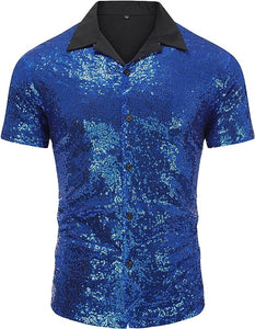 Men's Silver Sequin Polo Style Short Sleeve Shirt