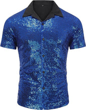 Load image into Gallery viewer, Men&#39;s Gold Sequin Polo Style Short Sleeve Shirt