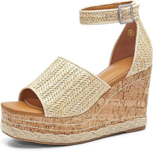 Load image into Gallery viewer, Summer White Ankle Strap Cork Sole Wedge Sandals
