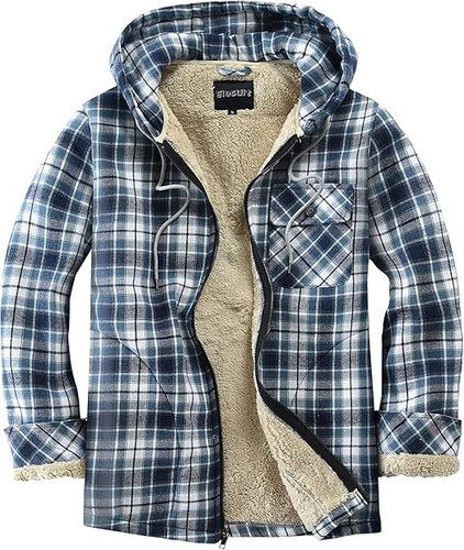 Men's Hooded Plaid Light Blue Flannel Jacket