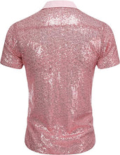 Load image into Gallery viewer, Men&#39;s Silver Sequin Polo Style Short Sleeve Shirt