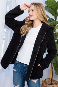 Sherpa Fur Black Hoodie Jacket