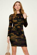 Load image into Gallery viewer, Camoflauge Brown Knit Long Sleeve Mini Dress