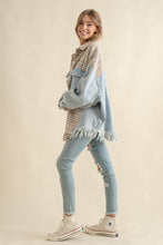 Load image into Gallery viewer, Tweed Mixed Charcoal Denim Jacket with Fringed Hem