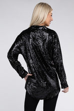 Load image into Gallery viewer, Sequin Collared Long Sleeve Button Up Shirt