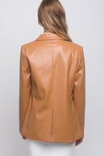 Load image into Gallery viewer, Women&#39;s Camel Long Sleeve Faux Leather Blazer