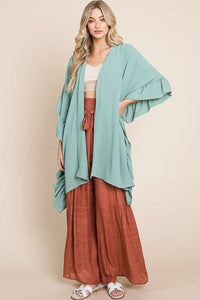 Black Wide Sleeves Ruffle Kimono Cardigan