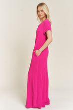 Load image into Gallery viewer, Loose Fit Fuschia Pink Textured Short Sleeve Jumpsuit