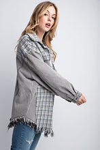 Load image into Gallery viewer, Tweed Mixed Charcoal Denim Jacket with Fringed Hem