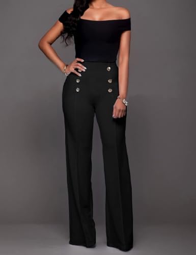 Black Sailor Chic Gold Button Bootcut Pants