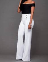 Load image into Gallery viewer, White Sailor Chic Gold Button Bootcut Pants