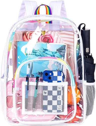 Heavy Duty White Rainbow See Through Clear Trendy Backpack
