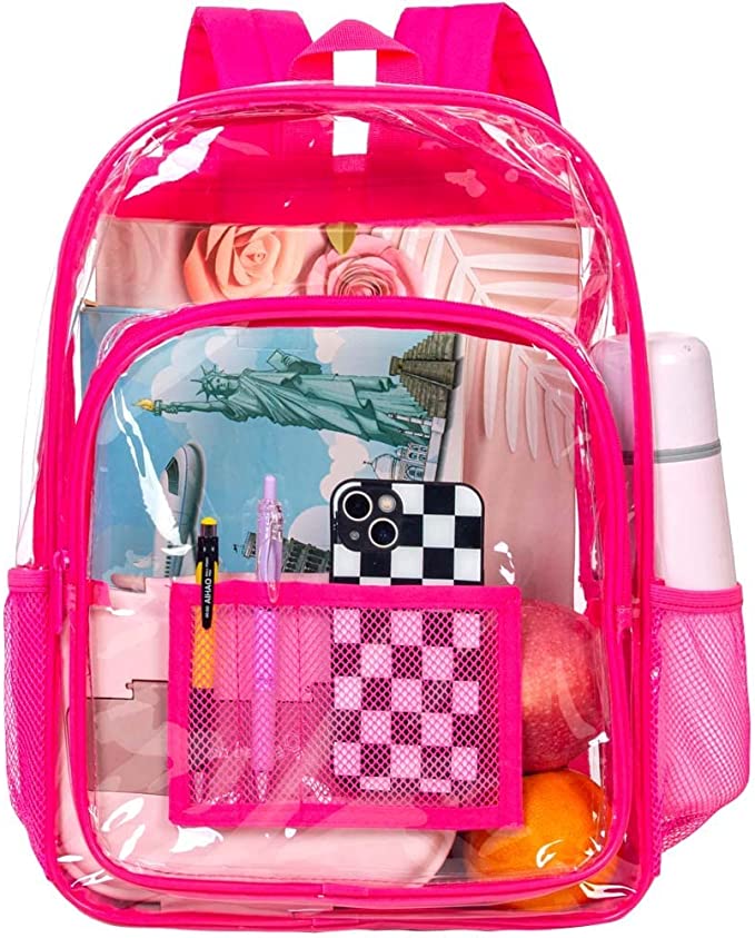 Heavy Duty Neon Pink See Through Clear Trendy Backpack