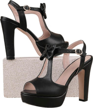 Load image into Gallery viewer, Pretty Black Bow Chic Platform Open Toe Mary Jane Heels