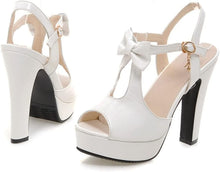 Load image into Gallery viewer, Pretty White Bow Chic Platform Open Toe Mary Jane Heels