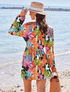 Beach Style Black Long Sleeve Cut Out Cover Up Dress