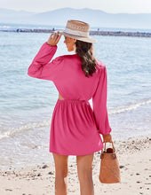 Load image into Gallery viewer, Beach Style White Printed Long Sleeve Cut Out Cover Up Dress