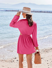 Load image into Gallery viewer, Beach Style Pink Long Sleeve Cut Out Cover Up Dress