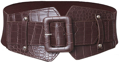 Stretchy Dark Brown Wide Waist Buckle Belt