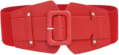 Stretchy Red Wide Waist Buckle Belt