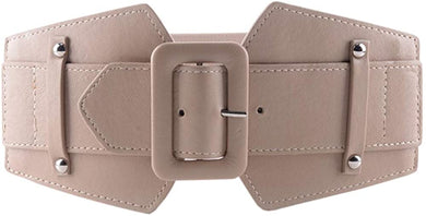 Stretchy Taupe Wide Waist Buckle Belt