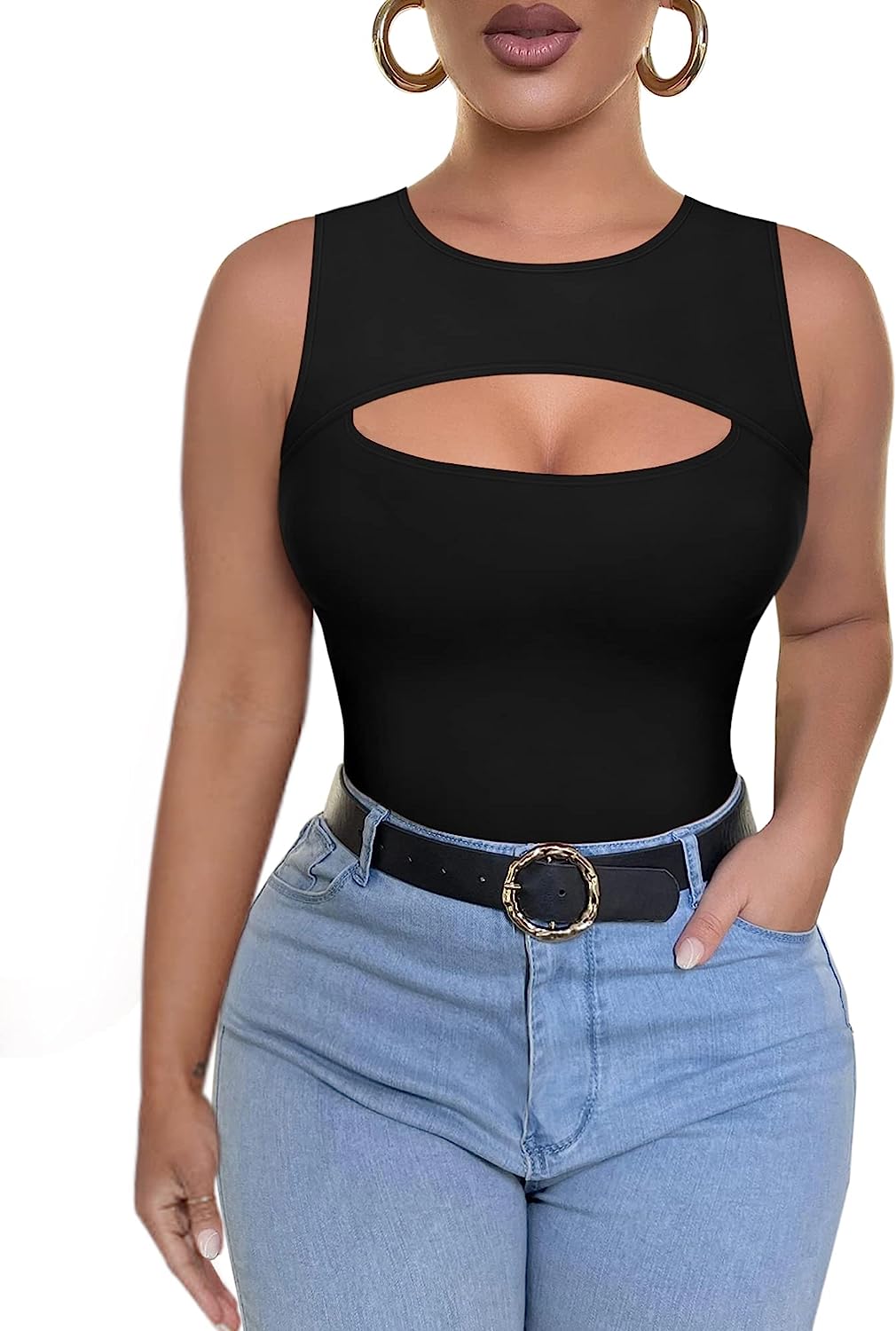 Cut Out Black Sleeveless Crop Top