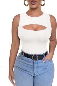 Cut Out White Sleeveless Crop Top