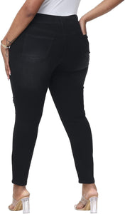 Plus Size High Waist Ripped Black Denim Jeans
